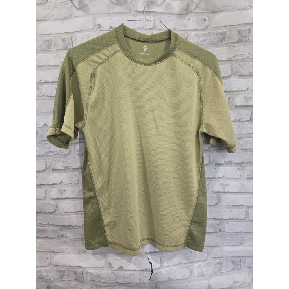prAna Mens L Green Short Sleeve Crew Neck T Shirt Outdoor Color Block "Breathe"